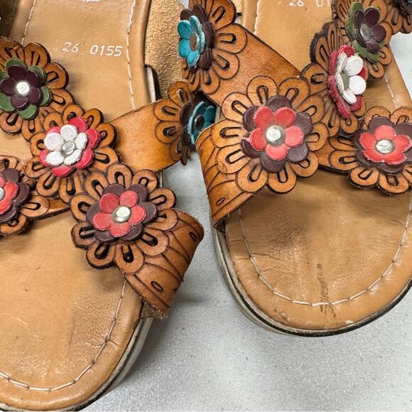 Lilian’s Tan Leather Colorful Flower Sandals Womens 10.5 Platform Beachy Summer - Picture 4 of 7